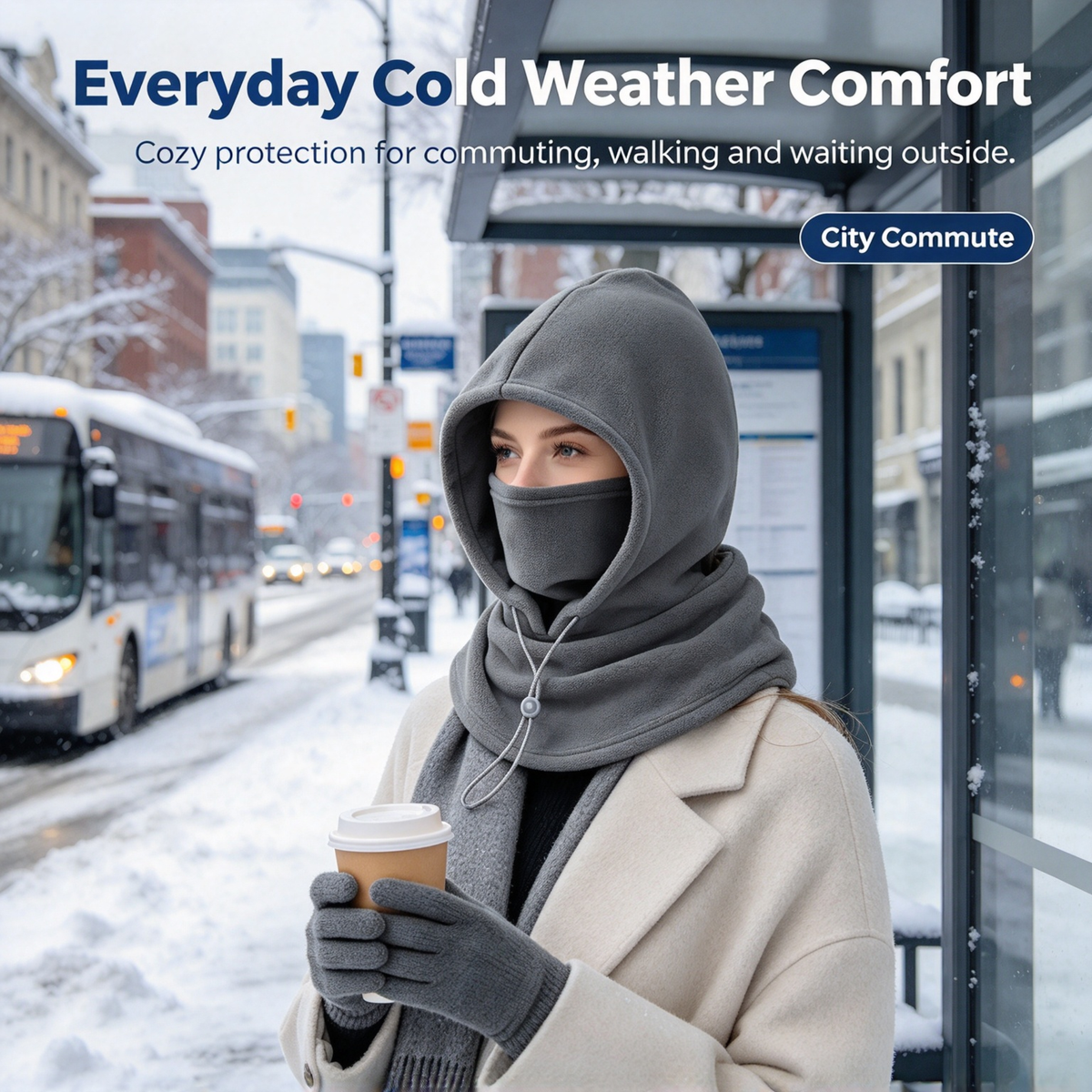 2-piece integrated flannel warm face mask and hat, windproof and warm for outdoor cycling, autumn and winter style, warm hat with neck visor.