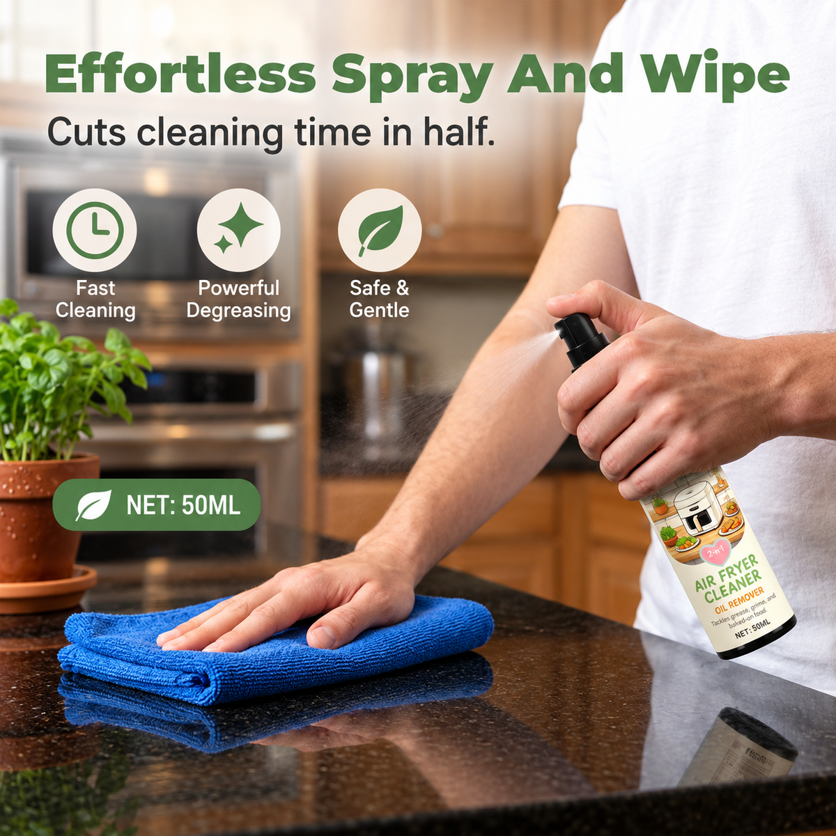 2-in-1 Air Fryer Cleaner and Degreaser Spray-50ml+Towel