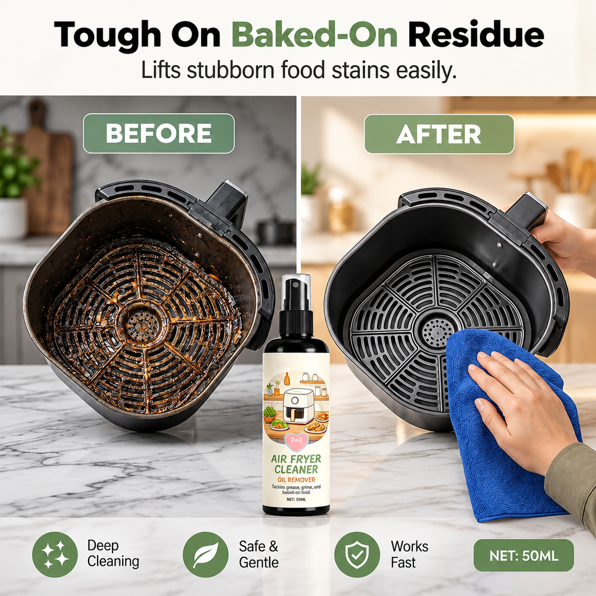2-in-1 Air Fryer Cleaner and Degreaser Spray-50ml+Towel